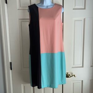 Nine West Sheath Dress, Peach/Gray/Green Colorblock, Size 10